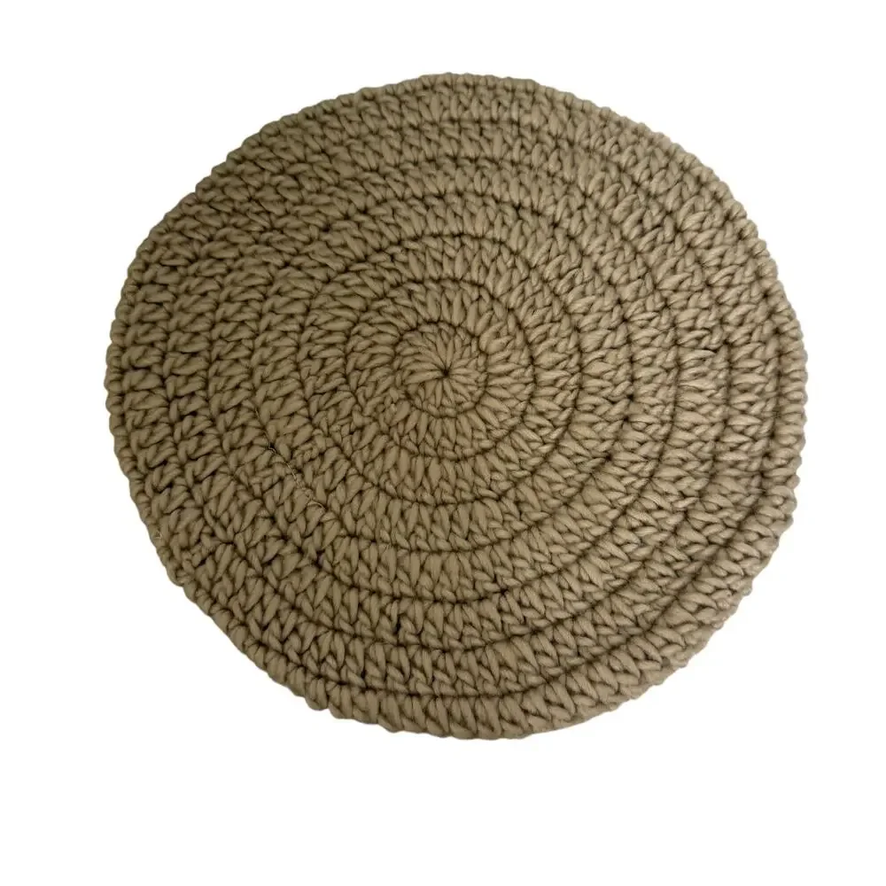 Vintage 1980s Khaki Brown Fall Winter Boho Knit Beret Hat OS - Picture 3 of 8